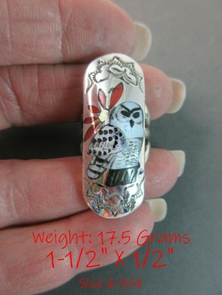 ON HOLD - Zuni QUENTIN QUAM Picturesque Mosaic Inlay 925 SNOW OWL Ring SZ 6 - 3/4 3