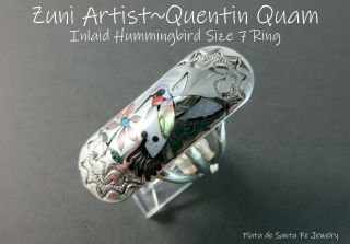ON HOLD - Zuni QUENTIN QUAM Picturesque Mosaic Inlay 925 SNOW OWL Ring SZ 6 - 3/4 8