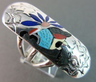 ON HOLD - Zuni QUENTIN QUAM Picturesque Mosaic Inlay 925 SNOW OWL Ring SZ 6 - 3/4 9