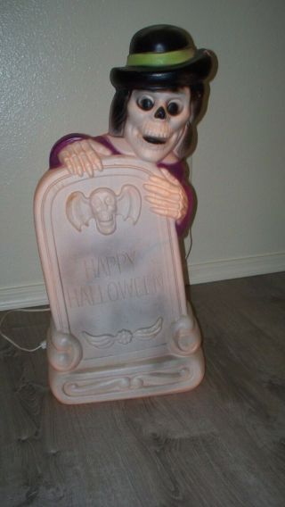 Vintage Halloween Blow Mold - Skeleton Behind A Tombstone - 27 Inches Tall