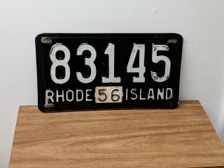 1956 Rhode Island License Plate Ri 83145 With Metal 56 Tab Black White