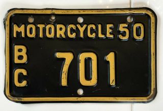 1950 British Columbia Motorcycle License Plate