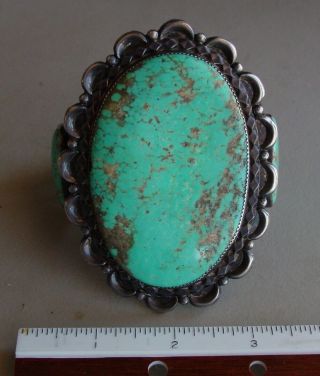 Heavy Vintage Turquoise and Silver Navajo Cuff Bracelet,  5.  8 Ounces 11