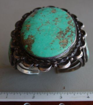 Heavy Vintage Turquoise and Silver Navajo Cuff Bracelet,  5.  8 Ounces 12