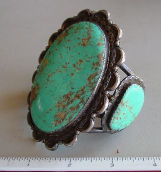 Heavy Vintage Turquoise And Silver Navajo Cuff Bracelet,  5.  8 Ounces