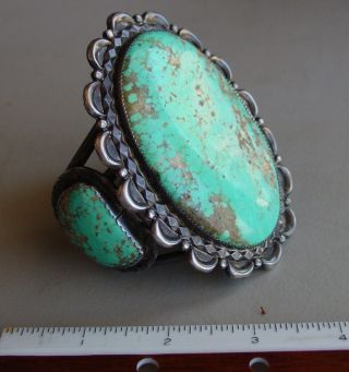 Heavy Vintage Turquoise and Silver Navajo Cuff Bracelet,  5.  8 Ounces 2