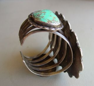Heavy Vintage Turquoise and Silver Navajo Cuff Bracelet,  5.  8 Ounces 3