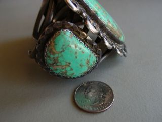 Heavy Vintage Turquoise and Silver Navajo Cuff Bracelet,  5.  8 Ounces 4