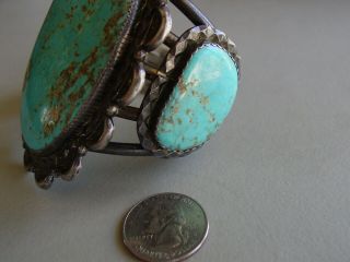 Heavy Vintage Turquoise and Silver Navajo Cuff Bracelet,  5.  8 Ounces 5