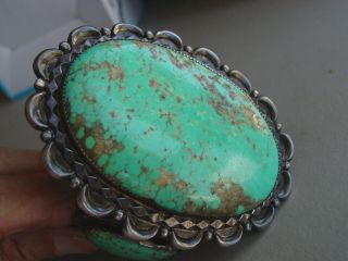 Heavy Vintage Turquoise and Silver Navajo Cuff Bracelet,  5.  8 Ounces 7