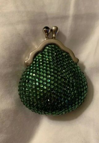 Vintage Judith Leiber Green Crystal Pill Box Purse