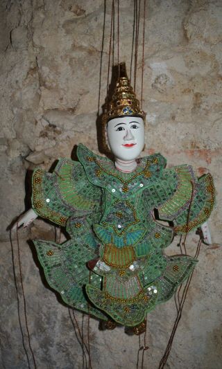 Vintage Indonesian Thai Burmese Indonesian Carved Wood String Puppet Marionette