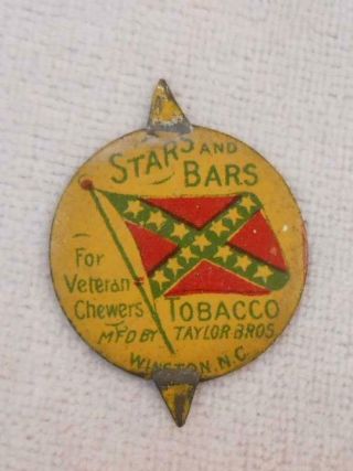 Vintage Tin Tobacco Tag Stars & Bars For Veteran Chewers Taylor Bros Winston,  Nc