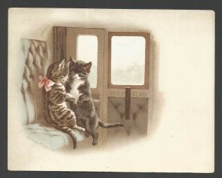 L69 - Anthropomorphic Cats On A Train - Helena Maguire - Victorian Card