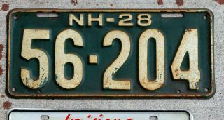 1928 White On Green Hampshire License Plate