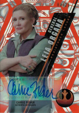 Star Wars Topps High Tek Carrie Fisher Princess Leia /25 Orange Magma Autograph