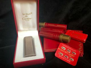 Vintage - Cartier Lighter Silver Stainless Steel W/ Flints And Accessories