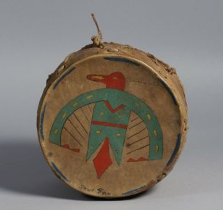 Native American Hand - Made & Painted Plains Drum / Indian Folk Art 1930’s