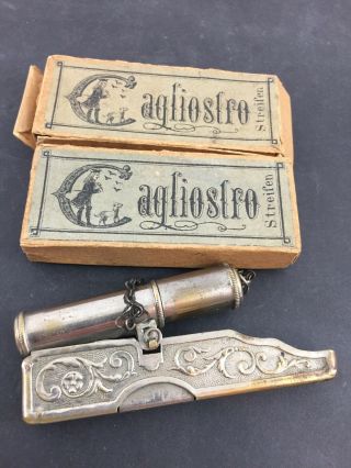 Antique & Unusual Pre - Flint Cagliostro Pocket Lighter With Paper Cap Strips