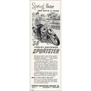 1958 Harley Davidson Sportster: Spring Fever Vintage Print Ad
