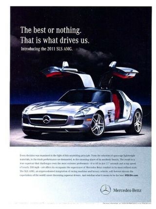 2011 Mercedes Benz Sls Amg Gullwing Advertisement Print Art Car Ad J973