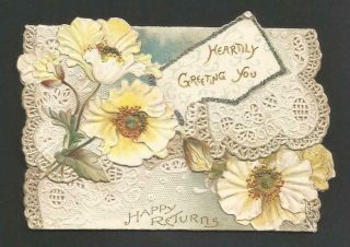 G17 - Floral - Raphael Tuck Folding Embossed Diecut Victorian Birthday Card
