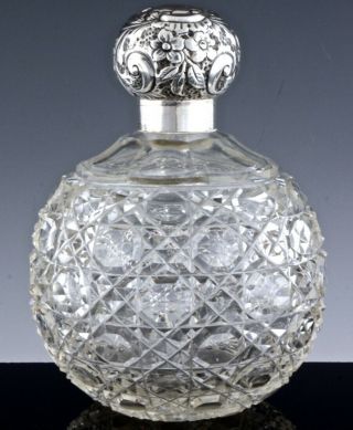 Large 1895 Victorian Chester Sterling Silver Cut Glass Perfume Bottle