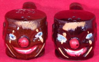 Vintage Black Americana Clay Anthropomorphic Clowns Pipes Salt & Pepper Shakers