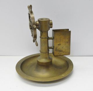 Antique Figural brass ship wheel Cigar cutter match holder turn wheel for cut 2