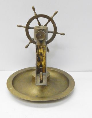 Antique Figural brass ship wheel Cigar cutter match holder turn wheel for cut 3