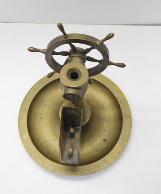Antique Figural brass ship wheel Cigar cutter match holder turn wheel for cut 5
