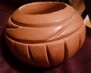 Vintage Southwestern Carved Signed Pottery Bowl Native American Indian
