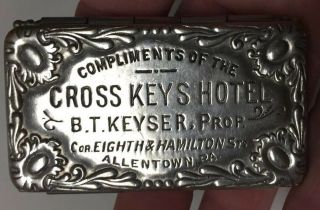 Antique Cross Keys Hotel Advertising Match Safe Vesta Case Allentown Pa