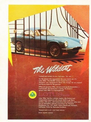 Lotus Elite 1962 1963 1964 Advertisement Print Art Car Ad K42