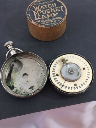 Antique FOLMER & SCHWING Pocket Watch Shaped Pocket Lighter - Cap Mechanism 1891 7