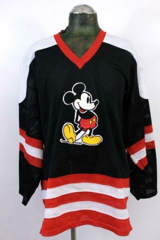 Mens Black White Red Disney Mickey Mouse Hockey Jersey Mesh V - Neck Genus Xl