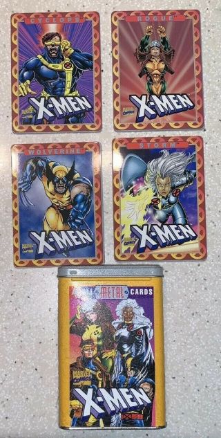 Vintage 1996 Marvel X - Men 4 All Metal Cards & Tin Rogue Storm Cyclops Wolverine
