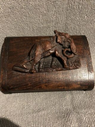 Vintage,  Hand Carved Elephant Wooden Cigarette Holder Box From Thailand