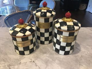 Mackenzie Childs Courtly Check Canister Set Of 3 - Small Medium And Large