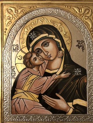 Orthodox Icon Byzantine Handpainted - Not Antique - Madonna And Child