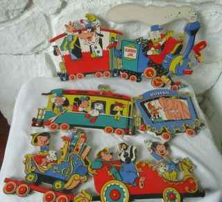 Vintage Disney Wall Plaques Casey Jr.  Circus Train 3 - Pc Wall Hanging 1950 