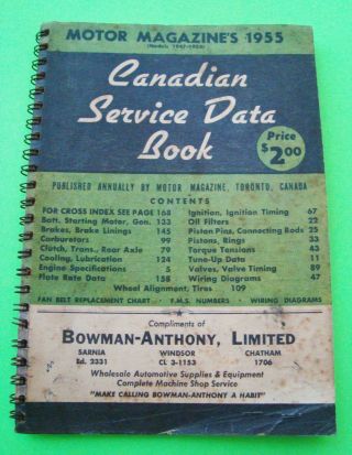 1955 Canadian Car Usa & Uk Service Data Book 172 - Pg Spiral All Makes Tons Of Ads