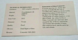 ' Concorde ' Farewell Medal - Final Flight - Proof - Large 70mm - 110g - Ltd Edt 5