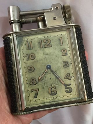 Classic English Lift Arm Table Lighter With Movado Movement Clock - Looks