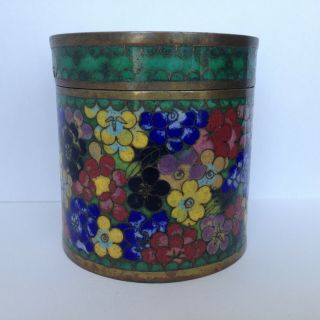 Antique Vintage Chinese Asian Cloisonne Enamel Canister Covered Jar W Lid
