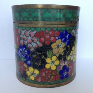 Antique Vintage Chinese Asian Cloisonne Enamel Canister Covered Jar w Lid 2