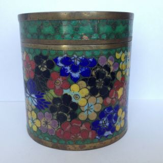 Antique Vintage Chinese Asian Cloisonne Enamel Canister Covered Jar w Lid 4