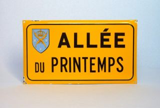 Authentic Vintage French Enamelware Street Sign,  “path To Spring / Spring Alley "
