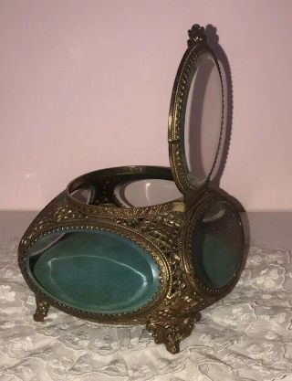 Antique BEVELED Glass ORMOLU Gilt Brass JEWELRY CASKET 6 