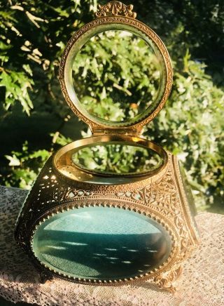 Antique BEVELED Glass ORMOLU Gilt Brass JEWELRY CASKET 6 